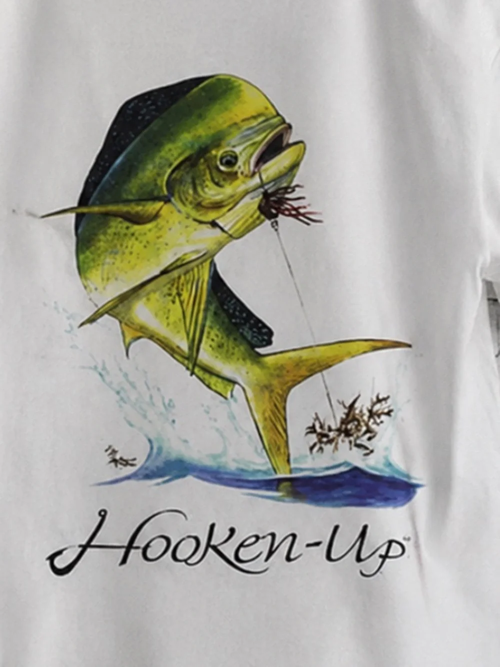 White T-Shirt with Green Fish Graphic Vintage Unisex Size L